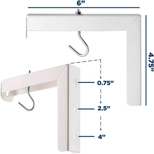  Mount-It! Projector Screen Wall Mount L-Brackets - Wall Hanging Bracket For Home Projector and Movie Screens, 6 inch Adjustable Mounting Hooks for Projection Screen, 1 Pair, White,