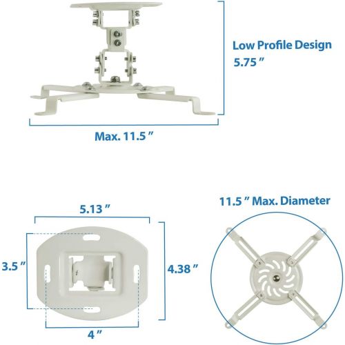 MOUNT-IT! Low Profile Projector Ceiling Mount [30 lbs Capacity] Universal Bracket 360 Full Motion Rotation with 30 Degree Tilt and Roll 6 Inches High (White Short)