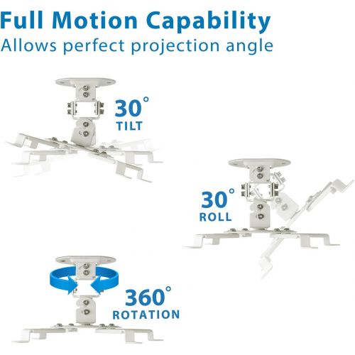  MOUNT-IT! Low Profile Projector Ceiling Mount [30 lbs Capacity] Universal Bracket 360 Full Motion Rotation with 30 Degree Tilt and Roll 6 Inches High (White Short)