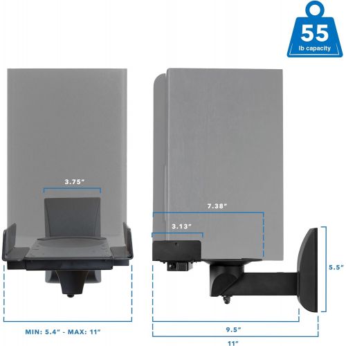  Mount-It! Speaker Wall Mounts, Pair of Universal Side Clamping Bookshelf Speaker Mounting Brackets, Large or Small Speakers, 2 Mounts, 55 Lbs Capacity, Black (MI-SB37)