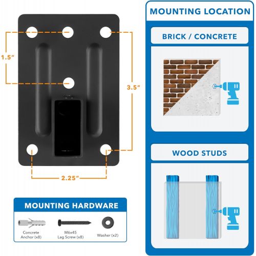  Mount-It! Speaker Wall Mounts, Pair of Universal Side Clamping Bookshelf Speaker Mounting Brackets, Large or Small Speakers, 2 Mounts, 55 Lbs Capacity, Black (MI-SB37)