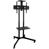 Mount-It! TV Cart Mobile TV Stand Wheeled Height Adjustable Flat Screen Television Floor Stands with Rolling Casters and Shelf, VESA Compatible TV Mount Bracket Fits Displays 37 to