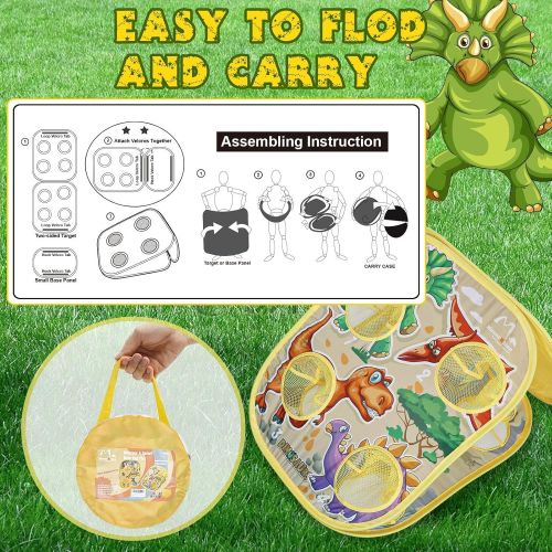  MountRhino Bean Bag Toss Game Toy for Kids Dinosaur & Safari Double Sided Toddler Cornhole Board 8 Colorful Beanbags Collapsible Indoor Outdoor Games for Boys Girls Best Gift for K