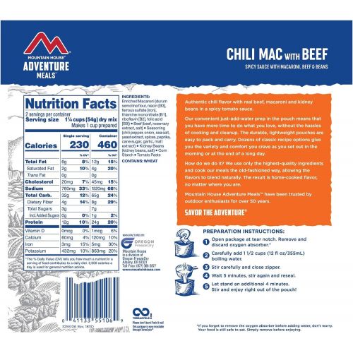  Mountain House Chili Mac with Beef Freeze Dried Backpacking & Camping Food Survival & Emergency Food