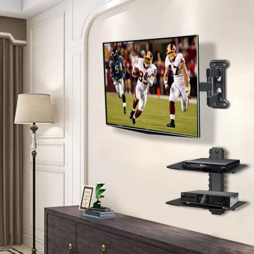  [아마존핫딜][아마존 핫딜] Mounting Dream Full Motion TV Wall Mount of 26-55 inch TV and DVD Floating Shelf with Two Tiers DVD Shelves, TV Mount Fits up to 60 LBS with Max VESA of 400 x 400mm, 19.4 Extension