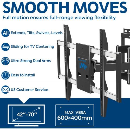  [아마존베스트]Mounting Dream TV Mount Full Motion with Sliding Design for TV Centering, Articulating TV Wall Mounts TV Bracket for 42-70 Inch TVs - Easy to Install on 16, 18 or 24 Studs - 19 Ext
