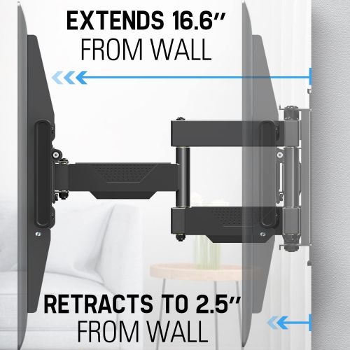  Mounting Dream TV Wall Mount Full Motion TV Mount for 42-75 inch TVs, TV Wall Mount Bracket with Dual Articulating Arms, Fits 12”- 16” Wood Studs, TV Wall Mounts with VESA 600x400m