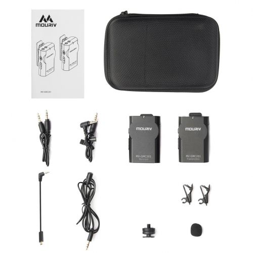  Mouriv Newest MOURIV MV-GMC201 2.4G Universal Lavalier Wireless Microphone System Lapel Mic with Real-time Monitor for DSLR Camera, Camcorder, IOS iPhone, Android Smartphone Phone, Tablet