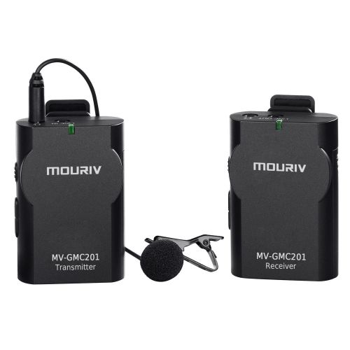 Mouriv Newest MOURIV MV-GMC201 2.4G Universal Lavalier Wireless Microphone System Lapel Mic with Real-time Monitor for DSLR Camera, Camcorder, IOS iPhone, Android Smartphone Phone, Tablet