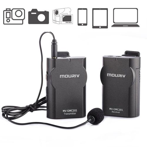  Mouriv MV-GMC201 Wireless Lavalier Microphone System Compatible withiPhone 8 8 Plus 7 7 Plus 6 6sSmartphone,Canon 6D 600DNikon D800 D3300Sony A6 A9DSLRGoPro Hero4 Hero3 Hero3