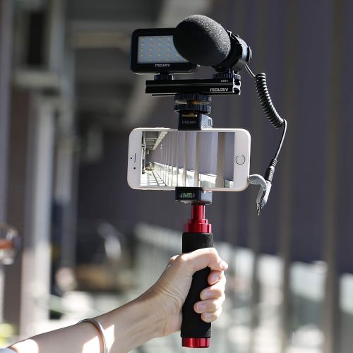  Mouriv PV-1 Smartphone Video Kit with Grip Rig, Pro Stereo Microphone, LED Light & Wireless Remote - for iPhone 5, 5C, 5S, 6, 6S, 7, 8, X, XS, XS Max, Samsung Galaxy, Note & More