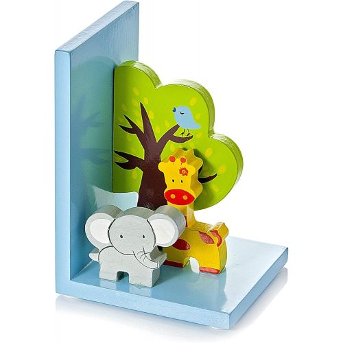  [아마존베스트]Mousehouse 3D Safari Themed Wooden Childrens Animal Bookends for Boys or Girls Nursery or Bedroom
