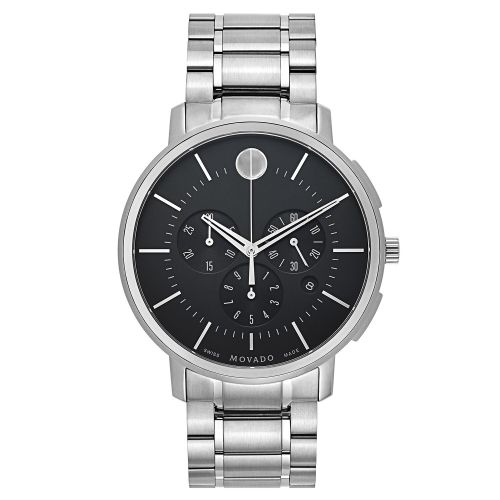  Movado TC Mens 0606886 Black Dial and Silver-Tone Stainless Steel Strap Watch by Movado