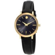 Movado Ladies 0607095 Goldtone Stainless Steel Black Leather Strap Ultra-slim Watch by Movado