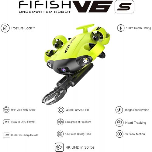  Movesea Underwater Drone FIFISH V6S 100 m Cable 64 GB Remote Control 2 Chargers Coil VR Glasses HDMI Robot Arm Guard Orange Housing with Wheels QYSEA 8500455