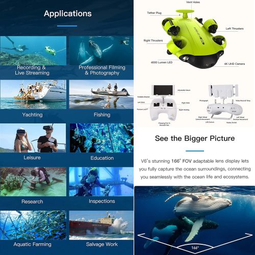  Movesea Underwater Drone FIFISH V6S 100 m Cable 64 GB Remote Control 2 Chargers Coil VR Glasses HDMI Robot Arm Guard Orange Housing with Wheels QYSEA 8500455