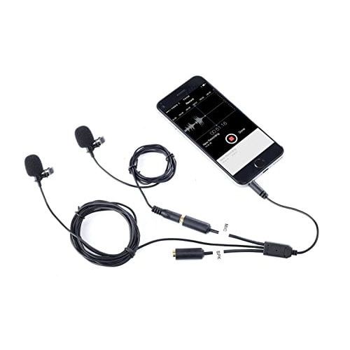  Movo Executive Lavalier Clip-on Interview Microphone with Secondary Mic & Headphone Monitoring Input for Apple iPhone, iPad, Samsung, Android SmartphonesTablets