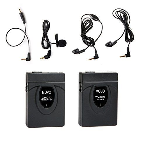  Movo 2.4GHz Wireless Lavalier Microphone System (164 Range) for Canon EOS 1D-X MK I&II, 5D MK I, II, III, 5DS R, 6D, 7D MK I+II, 60D, 70D, 80D, Digital Rebel T6S, T6i, T5i, T4i, T3