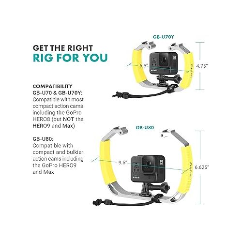  Movo GB-U70 Underwater Diving Rig for GoPro Hero with Cold Shoe Mounts, Wrist Strap - Works with HERO3, HERO4, HERO5, HERO6, HERO7, HERO8, Osmo Action Cam - Perfect Scuba Gear GoPro Accessory