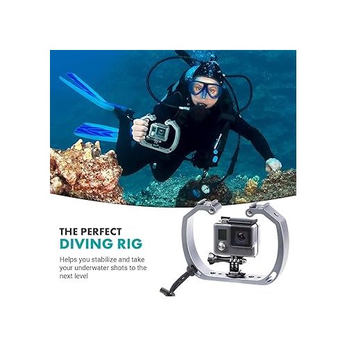  Movo GB-U70 Underwater Diving Rig for GoPro Hero with Cold Shoe Mounts, Wrist Strap - Works with HERO3, HERO4, HERO5, HERO6, HERO7, HERO8, Osmo Action Cam - Perfect Scuba Gear GoPro Accessory