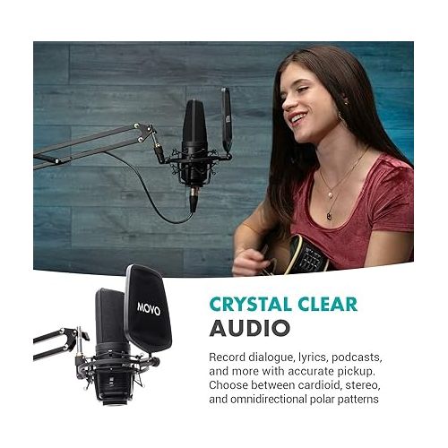  Movo VSM-7 XLR Condenser Microphone Bundle with Mic Boom Arm and Pop Filter - Podcast Equipment for Recording Microphones & Accessories