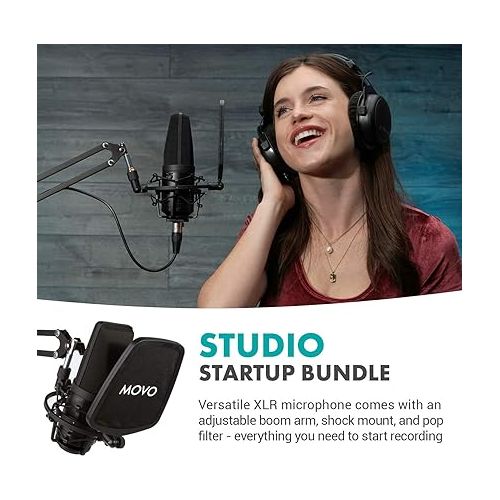  Movo VSM-7 XLR Condenser Microphone Bundle with Mic Boom Arm and Pop Filter - Podcast Equipment for Recording Microphones & Accessories