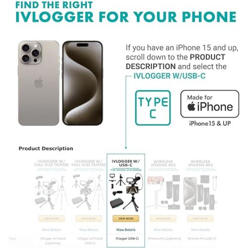  Movo iVlogger Vlogging Kit for iPhone - Lightning Compatible YouTube Starter Kit for Content Creators - Accessories: Phone Tripod, Phone Mount, LED Light and Shotgun Microphone