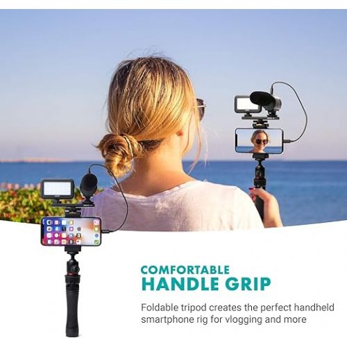  Movo iVlogger Vlogging Kit for iPhone - Lightning Compatible YouTube Starter Kit for Content Creators - Accessories: Phone Tripod, Phone Mount, LED Light and Shotgun Microphone