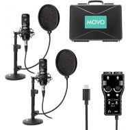 Movo Smartphone Podcast Recording Bundle Kit - 2 Pack Condenser Microphones, 2 Desktop Mic Stands, 2 Pop Filters, 2-Channel XLR Interface w/USB Type-C Output - Compatible with Android, Samsung Galaxy