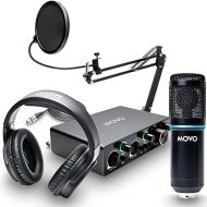 Movo PodPakA Universal Cardioid Condenser Microphone Kit with MDX-1 2x2 Audio Interface, Articulating Scissor Arm Mic Stand, and Headphones - Music Equipment Recording, Podcast Equipment Bundle