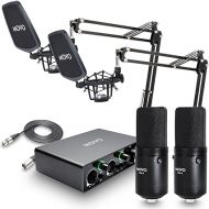 Movo 2-Pack VSM-5 Large Diaphragm Professional Condenser Microphone Kit with MDX-1 2x2 Audio Interface with Articulating Scissor Arm Mic Stand - Podcast Equipment Set for YouTube, Podcast, Streaming