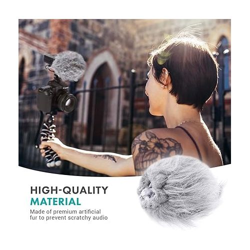  Movo WS1 Furry Microphone Windscreen for Zoom H1n Recorder - Outdoor Microphone Cover for Small Microphones up to 2.5