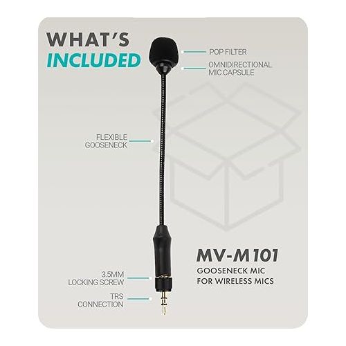  Movo MV-M101 Gooseneck Omnidirectional Lavalier Microphone- Compatible with DJI Mic/Rode Wireless Go Series Wireless Transmitters - Lapel Mic for Interviews and Content Creators (TRS 3.5mm)