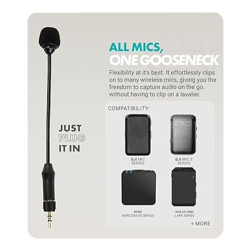  Movo MV-M101 Gooseneck Omnidirectional Lavalier Microphone- Compatible with DJI Mic/Rode Wireless Go Series Wireless Transmitters - Lapel Mic for Interviews and Content Creators (TRS 3.5mm)