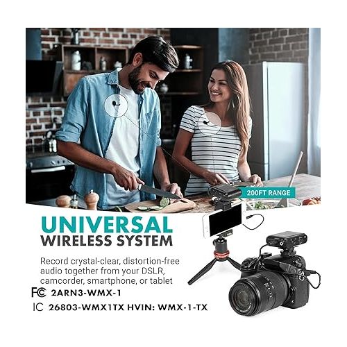  Movo WMX-1-DUO 2.4GHz Dual Wireless Lavalier Microphone System, Compatible with DSLR Cameras, Camcorders, iPhone, Android Smartphones, and Tablets, 200ft Audio Range, Great for Teaching Tutorials