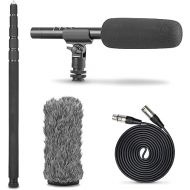 Movo Boom Mic Bundle - Shotgun Microphone with XLR Cables - Boom Pole with Built-in XLR Microphone Cable and 9.8' Telescoping Extension - 62