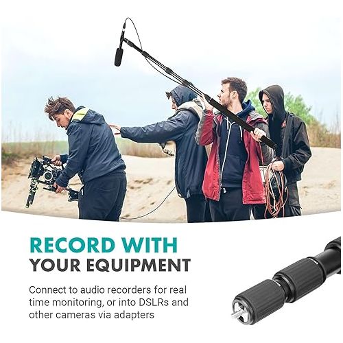  Movo Boom Mic Bundle - Shotgun Microphone with XLR Cables - Boom Pole with Built-in XLR Microphone Cable and 9.8' Telescoping Extension - 62