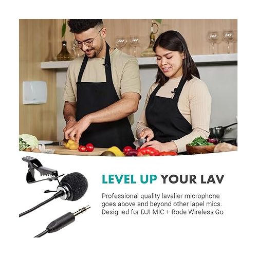  Movo Lavalier Microphone Compatible w/DJI Mic, DJI Mic 2, and Rode Wireless GO Series Wireless Mics - Lav Mic with 75