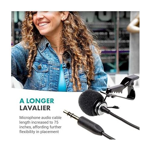  Movo Lavalier Microphone Compatible w/DJI Mic, DJI Mic 2, and Rode Wireless GO Series Wireless Mics - Lav Mic with 75