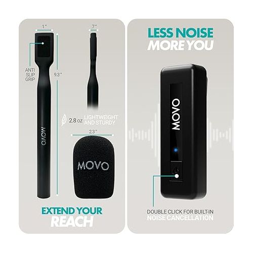  Movo Wireless Mini UC Duo Dual Ultra Compact Wireless Lavalier Microphones for iPhone 15 with Handheld Adapter - Lapel Mic with Handle Mount for Content Creators, Interviews, Reporting and More