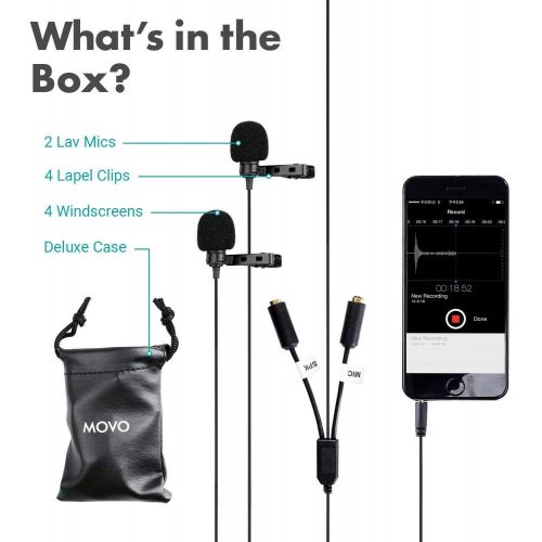  [아마존핫딜][아마존 핫딜] Movo Professional Lavalier Lapel Clip-on Interview Podcast Microphone with Secondary Mic and Headphone Monitoring Input for iPhone, iPad, Samsung, Android Smartphones, Tablets - Po