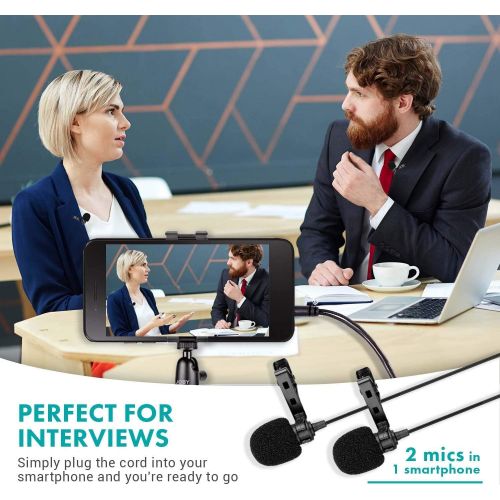  [아마존핫딜][아마존 핫딜] Movo Professional Lavalier Lapel Clip-on Interview Podcast Microphone with Secondary Mic and Headphone Monitoring Input for iPhone, iPad, Samsung, Android Smartphones, Tablets - Po