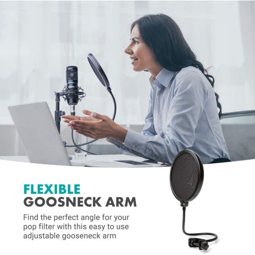  Movo PF-6 Dual Layer Nylon Mesh Microphone Pop filter, Gooseneck Arm and Clamp Mount. Pop Filter Delivers Professional Sound Quality Compatible with Blue Yeti, Blue Snowball Microp