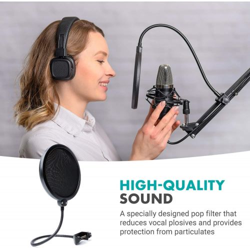  Movo PF-6 Dual Layer Nylon Mesh Microphone Pop filter, Gooseneck Arm and Clamp Mount. Pop Filter Delivers Professional Sound Quality Compatible with Blue Yeti, Blue Snowball Microp