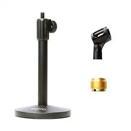 Movo TMC-3 Small Adjustable Table Mic Stand with Round Base and Universal Mic Clip. Table Top Mic Stand Height is Adjustable with Weighted Base Sits on Desk Ideal for Podcast, Live