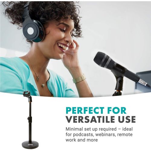  Movo TMC-3 Small Adjustable Table Mic Stand with Round Base and Universal Mic Clip. Table Top Mic Stand Height is Adjustable with Weighted Base Sits on Desk Ideal for Podcast, Live