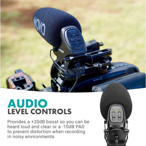  Movo VXR3031 Shotgun Microphone - Supercardioid On-Camera Shotgun Mic with 2-Step High-Pass Filter, 3-Stage Audio Level Control, Headphone Monitoring Input + More