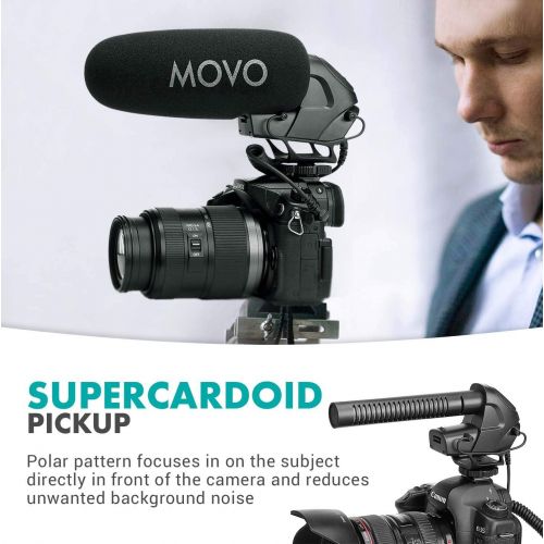  Movo VXR3031 Shotgun Microphone - Supercardioid On-Camera Shotgun Mic with 2-Step High-Pass Filter, 3-Stage Audio Level Control, Headphone Monitoring Input + More