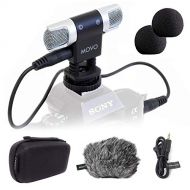 Movo VXR3000 Universal Stereo Microphone with Foam and Furry Windscreens and Travel Case - for iPhone and Android Smartphones, Canon EOS Nikon DSLR, and Action Cameras