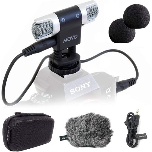  Movo VXR3000 Universal Stereo Microphone with Foam and Furry Windscreens and Travel Case - for iPhone and Android Smartphones, Canon EOS Nikon DSLR, and Action Cameras